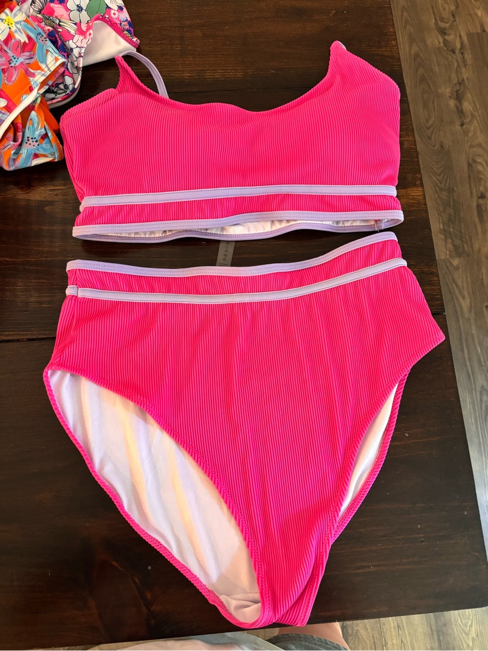 Hot Pink Ribbed Two-Piece Bikini Set